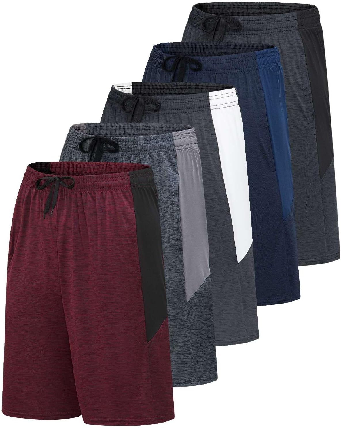 Real Essentials Mens 5 Pack Dry-Fit Shorts for Active Lifestyles