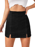 Women's High Waist Denim Skorts - Casual Split Hem Skirt Shorts