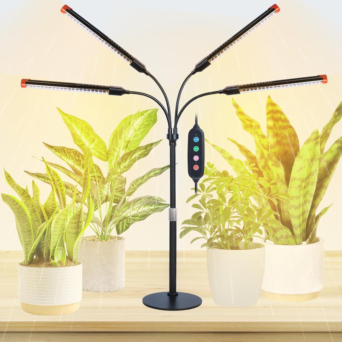 4-Head Desk Grow Lights for Indoor Plants with Timer Feature