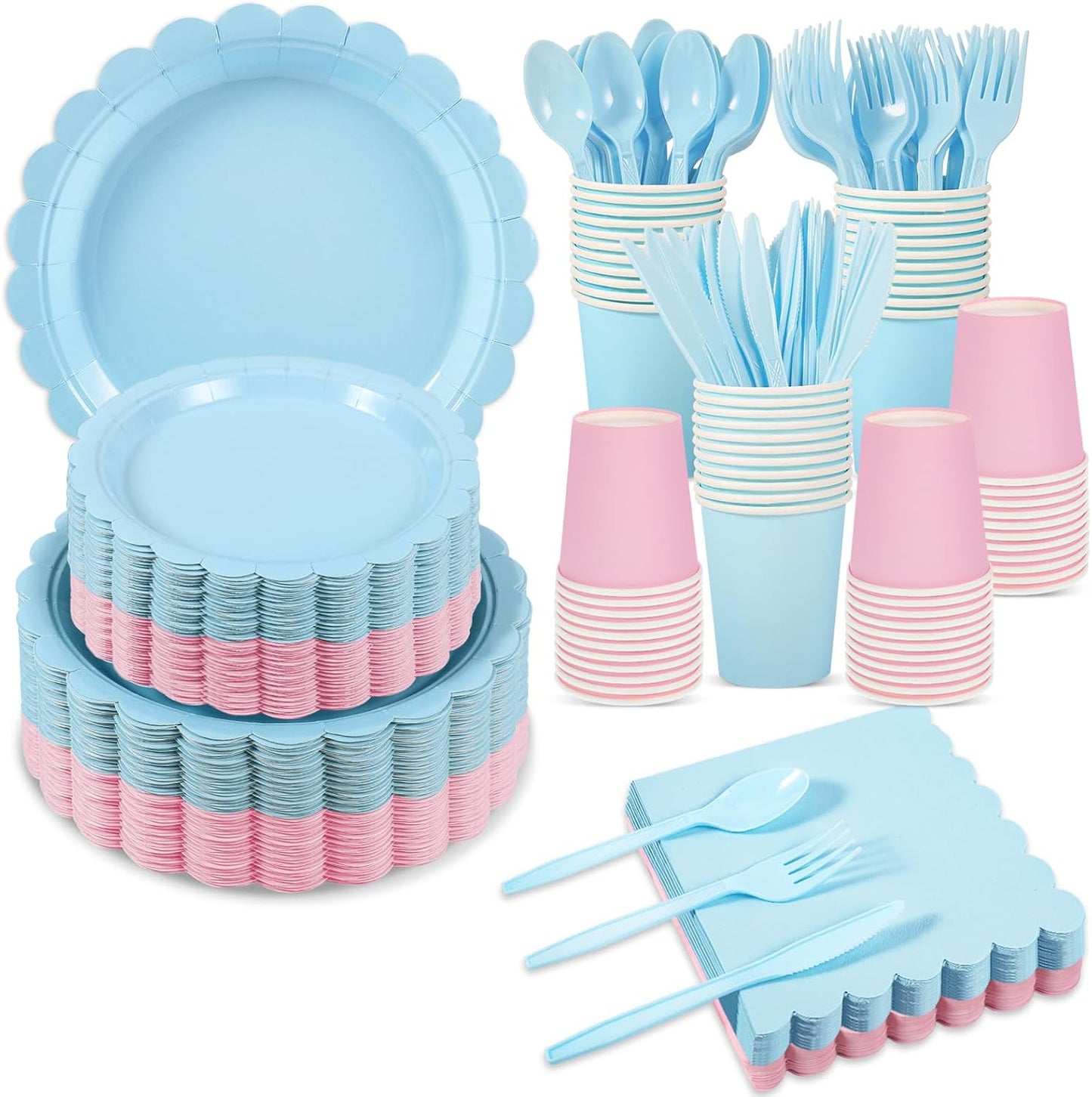 350 Pcs Baby Gender Reveal Plates and Napkins for Parties