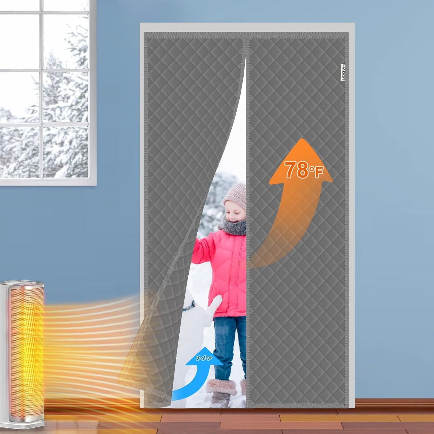 Magnetic Thermal Insulated Door Curtain for 36 x 96 Inch Doors
