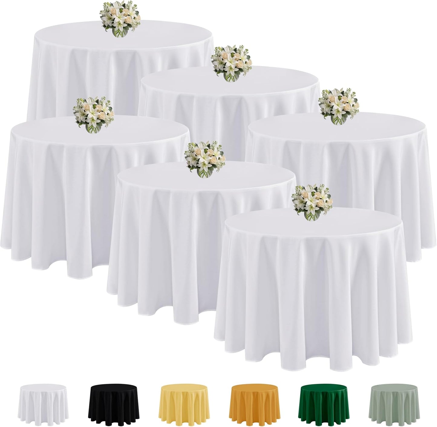 Fitable 6 Pack White Round Tablecloths for Elegant Events