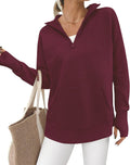 BTFBM Sweaters for Women Quarter Zip Pullover - Oversized V Neck