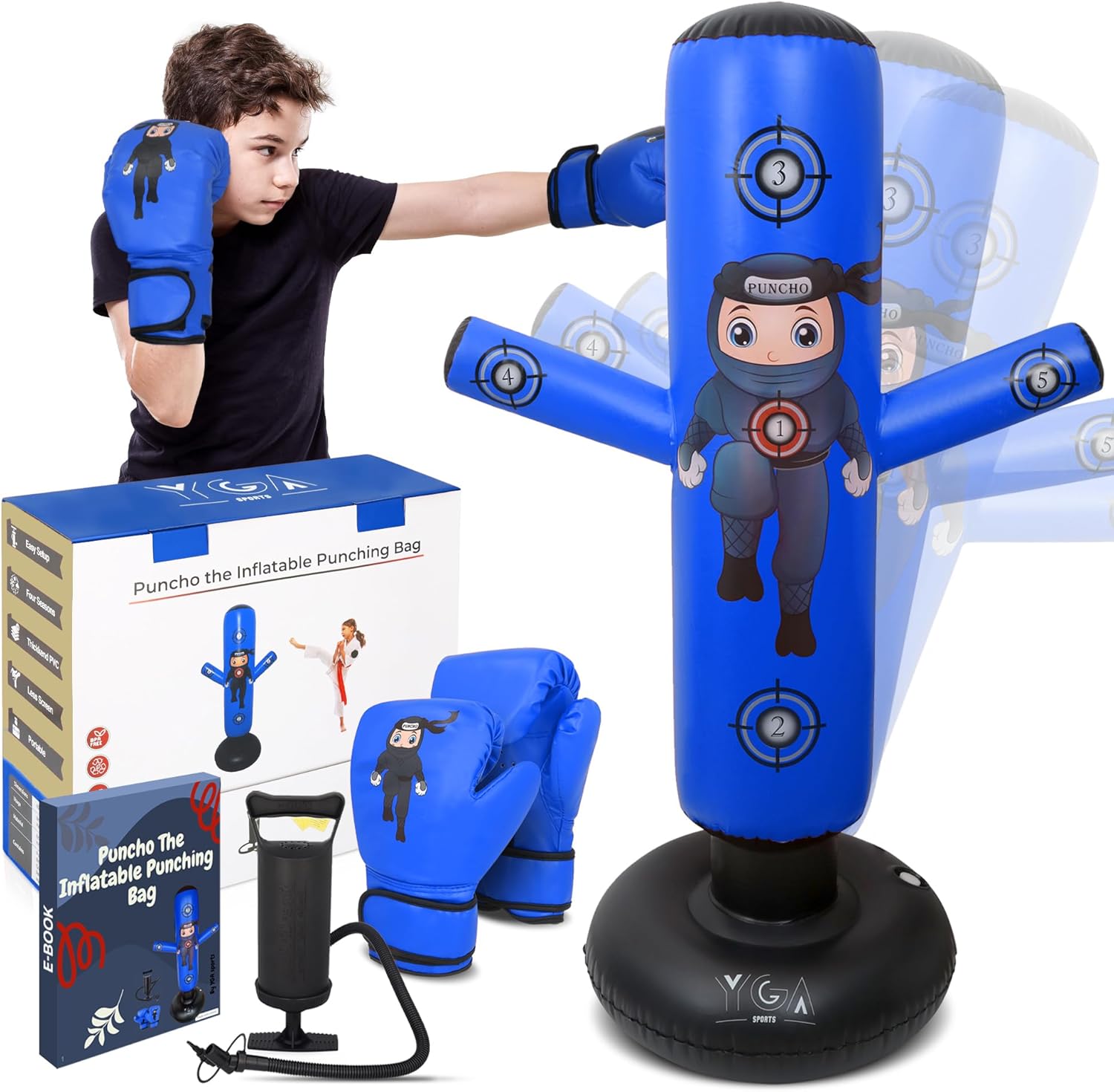 Ninja Punching Bag Set: Durable Kids Boxing Kit with Gloves & Pump