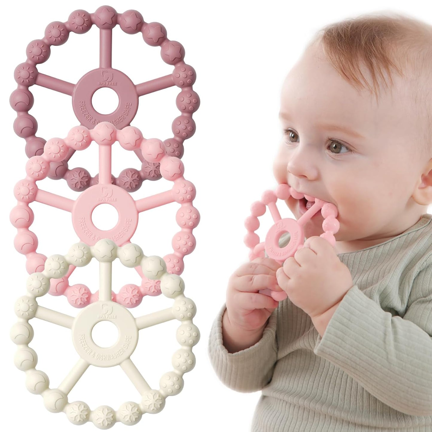 Seposeve Silicone Teething Ring Set - Soothes Baby Gums