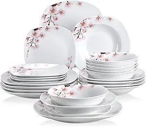 Elegant 24-Piece White Dinnerware Set for 6 with Floral Design