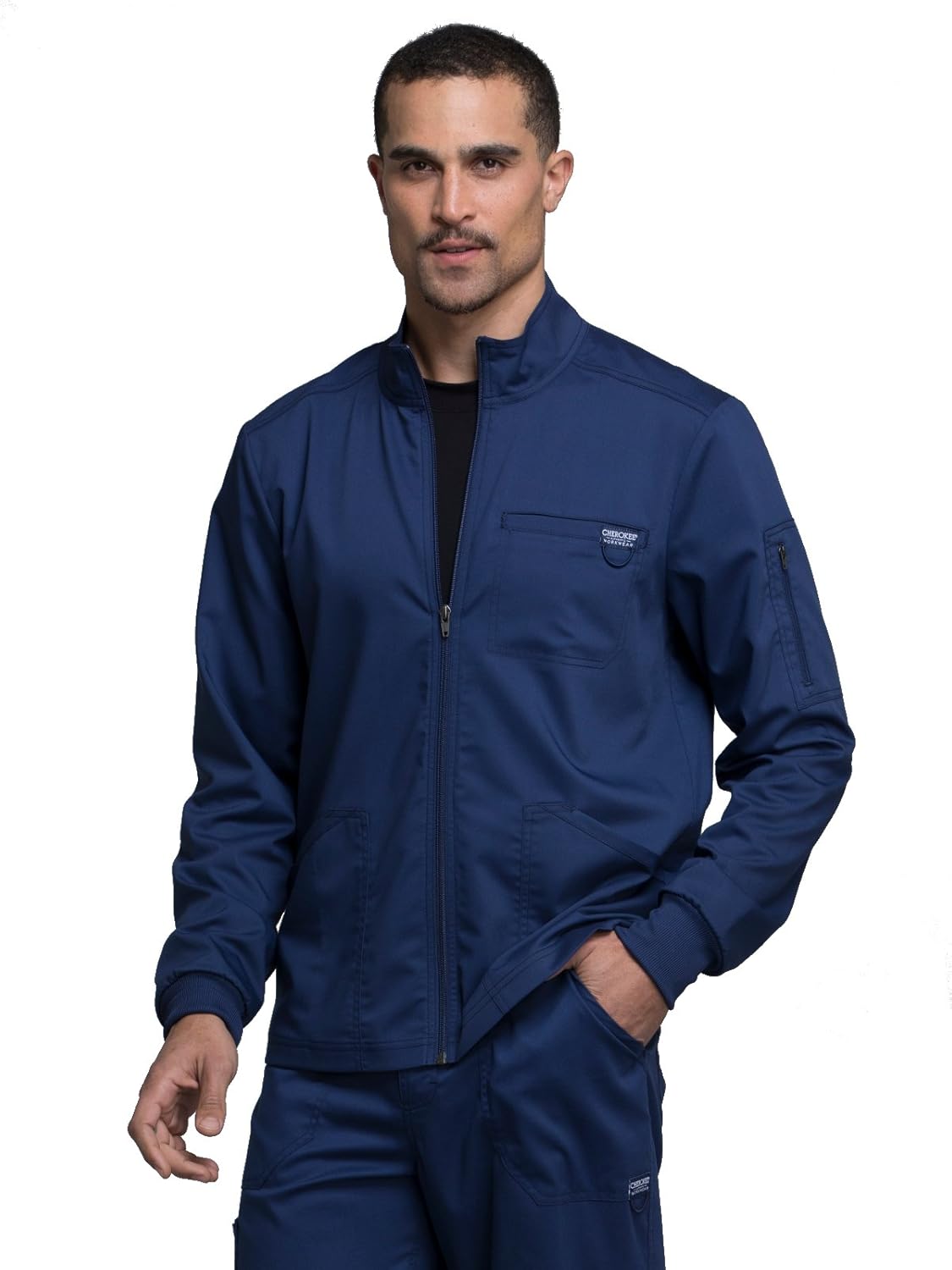Cherokee Men Warm Up Scrub Jacket with Zip Front for Comfort