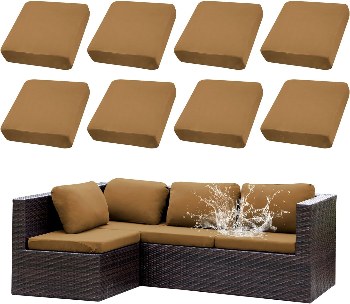 8Pcs Stretch Patio Cushion Covers for Outdoor Furniture Protection