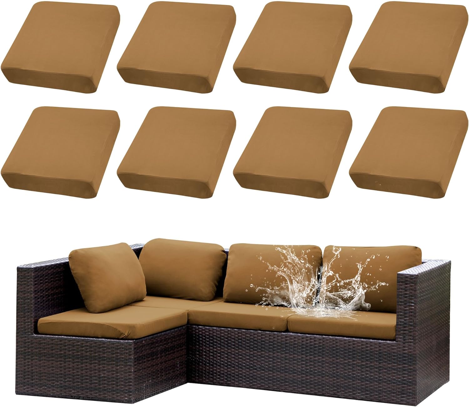 8Pcs Stretch Patio Cushion Covers for Outdoor Furniture Protection