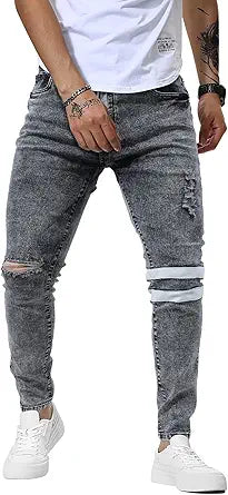 Woenzaia Mens Jeans Slim Fit Skinny Denim Stretch Tapered Pants