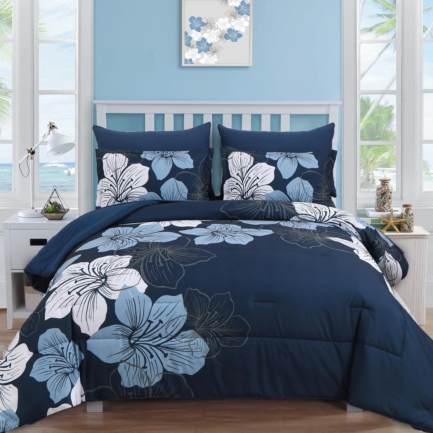 Luxudecor Navy Blue Comforter Set for Twin Size Bedding Needs