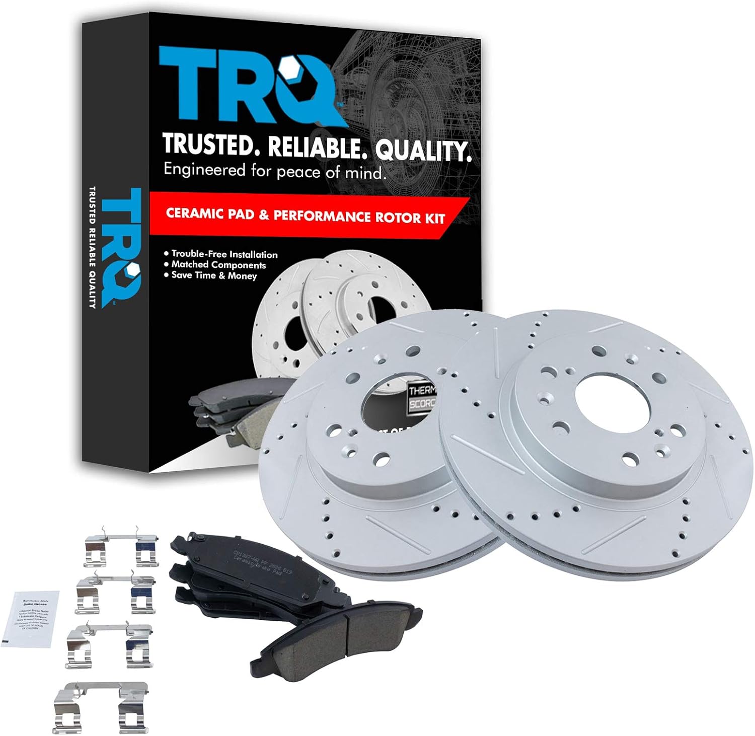Premium G-Coated Slotted X Drilled Brake Pad & Rotor Kit