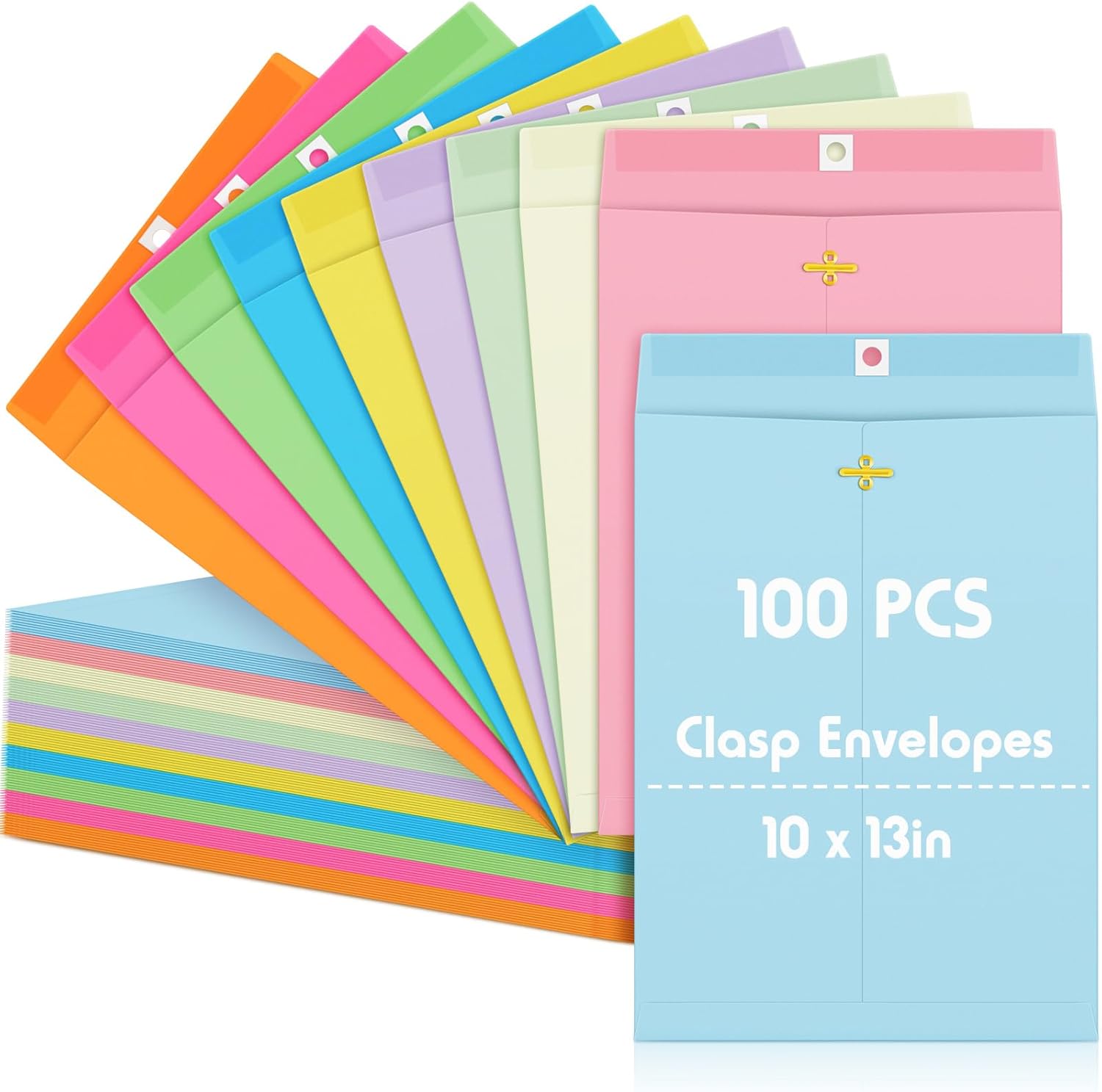 Geyee 100 Pcs Clasp Manilla Envelopes for Home Office Use