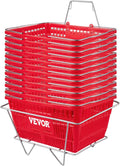 VEVOR Shopping Basket Set of 12 Red - Durable PE Baskets with Stand