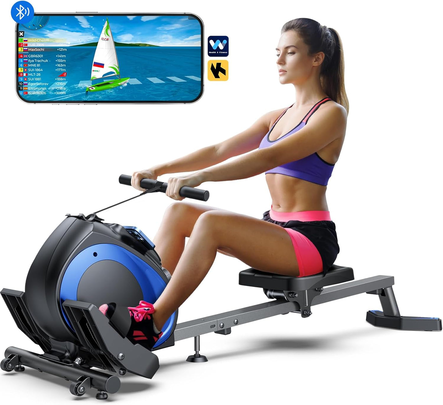 WELLFIT Magnetic Rowing Machine - Space-Saving, 8 Resistance Levels