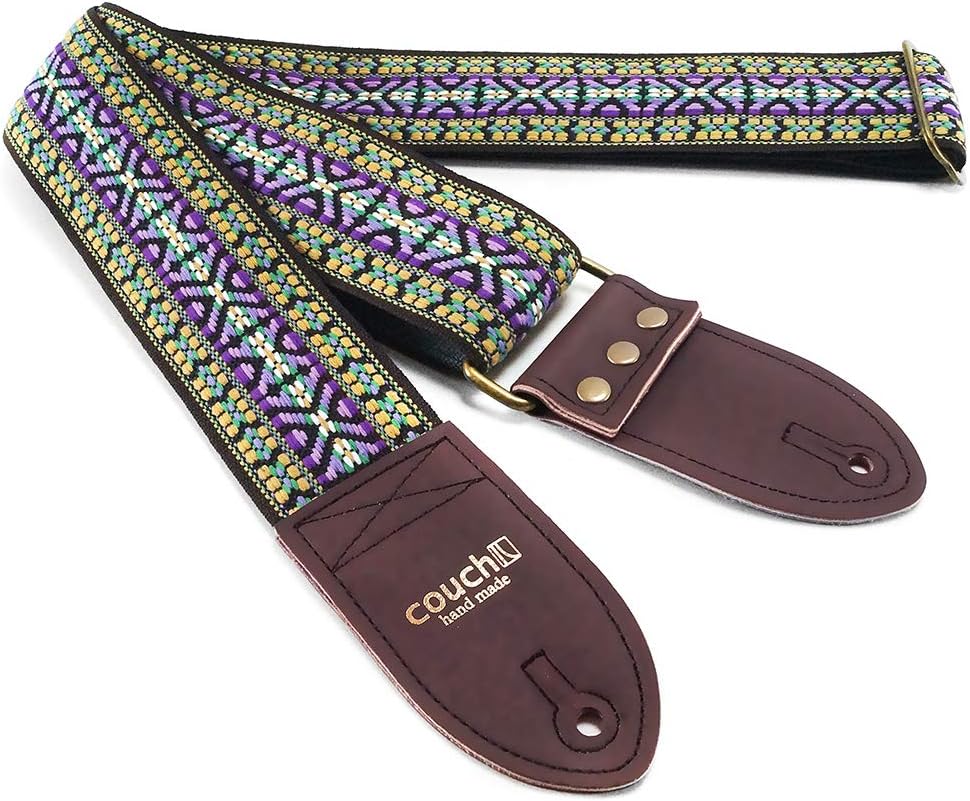 Couch 70s Hippie Weave Boho Guitar Strap with Recycled Seatbelt