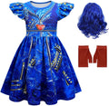 Princess Costume Dress for Girls 4-10Y - Blue Wig and Gloves Set