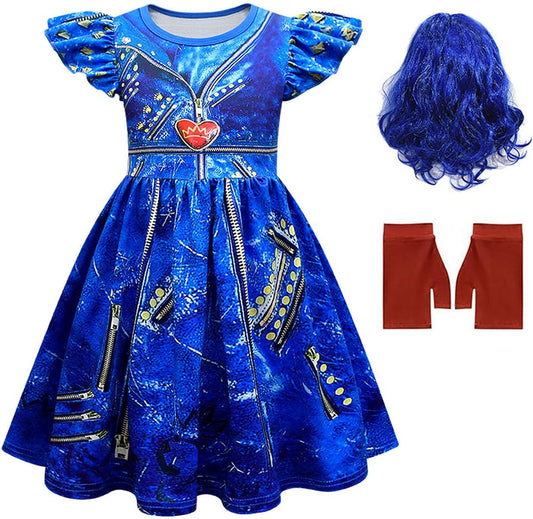 Princess Costume Dress for Girls with Wig and Gloves for Fun