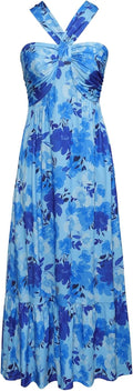 Criss Cross Halterneck Floral Maxi Dress - Flowy Summer Midi