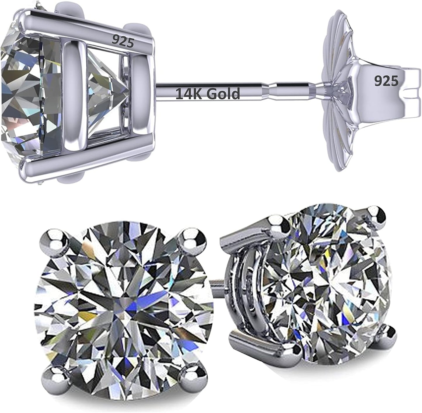 14K Solid Gold Post Simulated Diamond Stud Earrings for Elegance