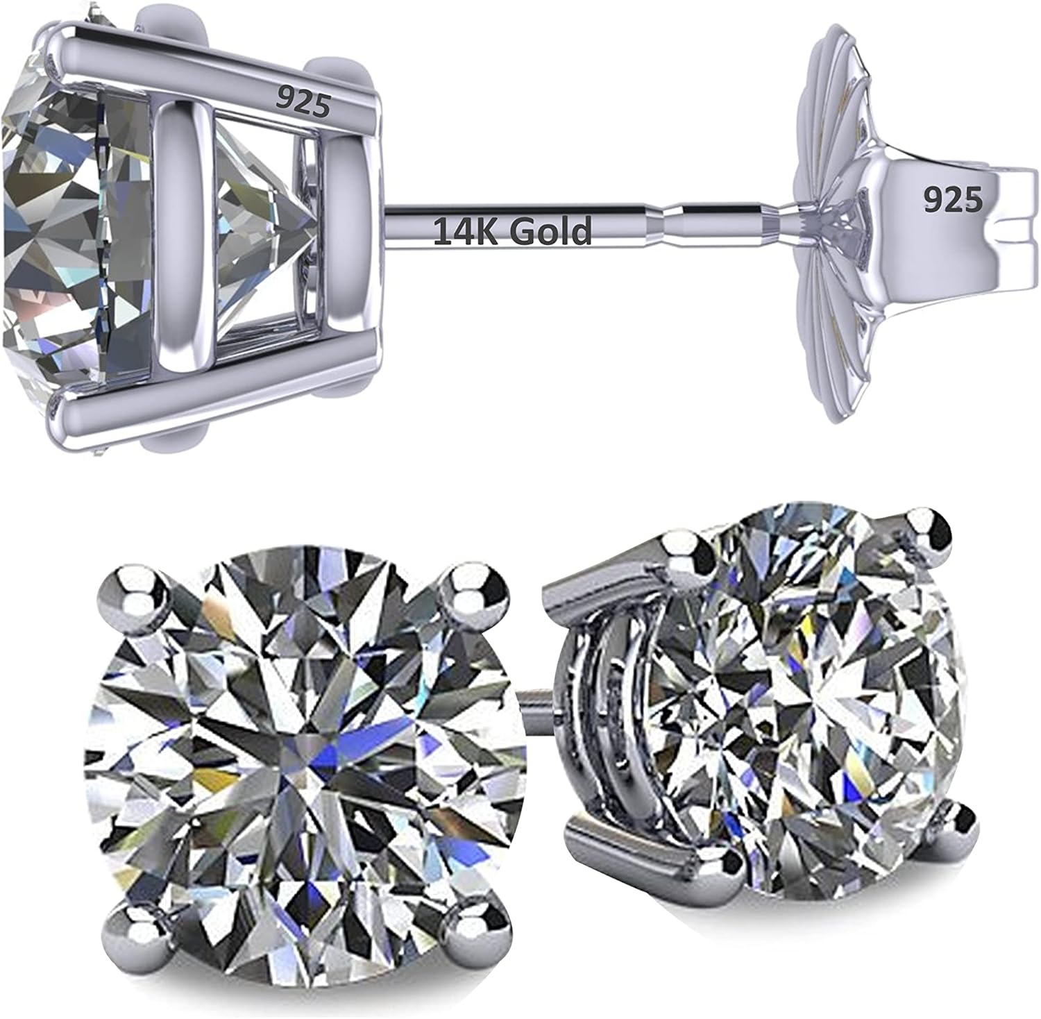 14K Solid Gold Post Simulated Diamond Stud Earrings for Elegance