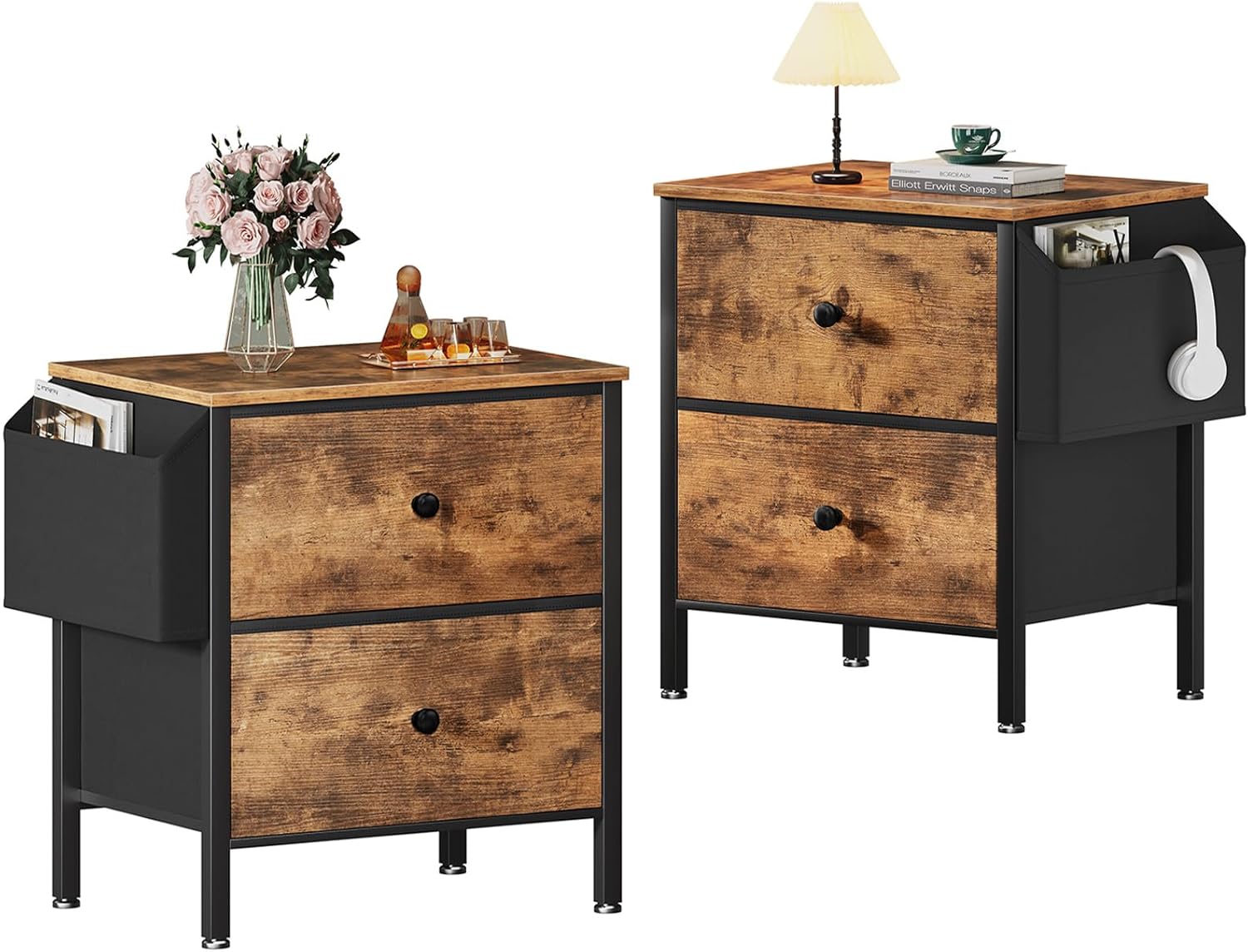 BOLUO Nightstands Set of 2 with Drawers for Small Spaces