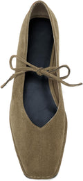 Lace Up Square Toe Ballet Flats for Women PU Mary Jane Style - Soft