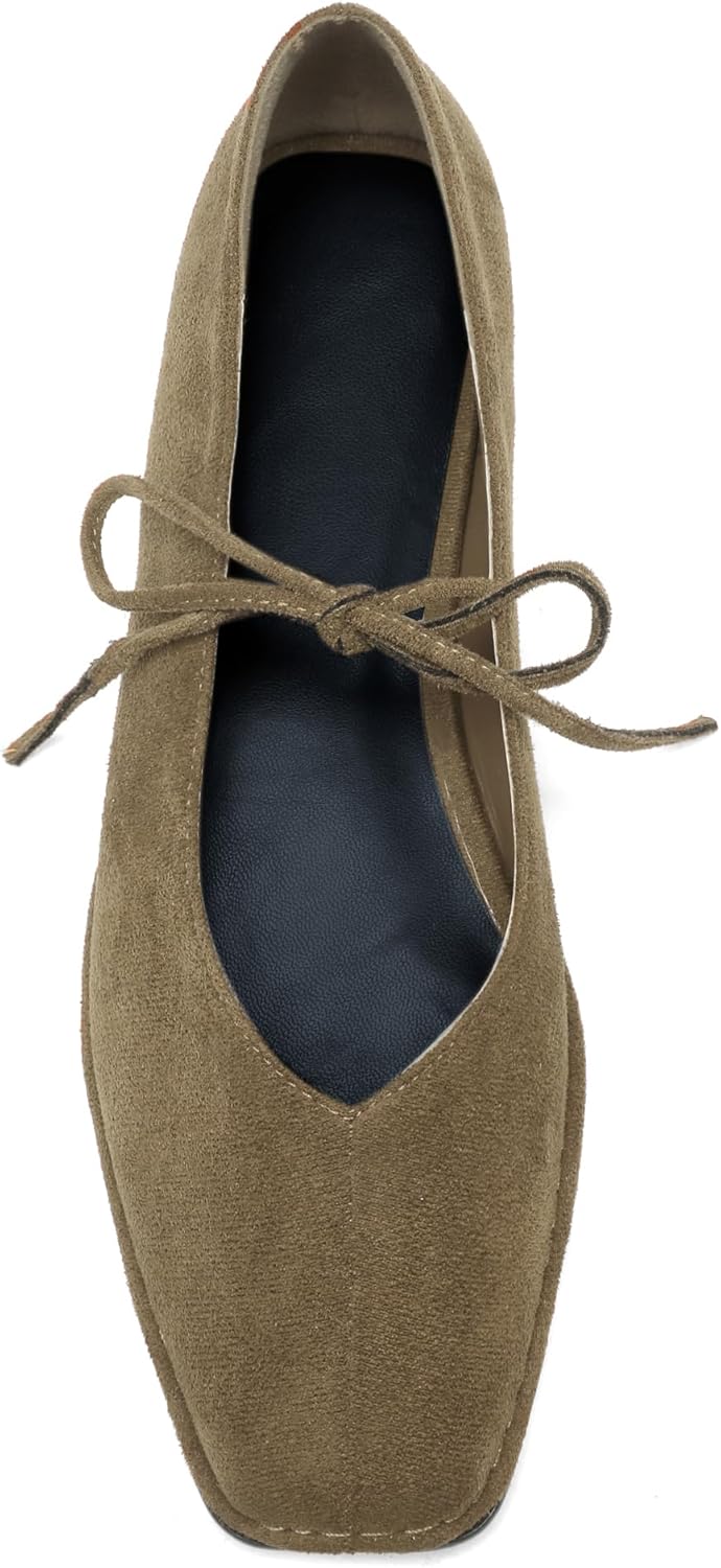 Lace Up Square Toe Ballet Flats for Women with Cute Bow Design