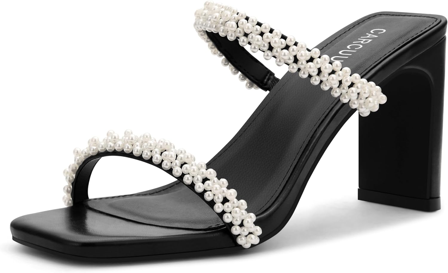 Carcuume Women's Square Toe Two Strap Open Toe Block Heels