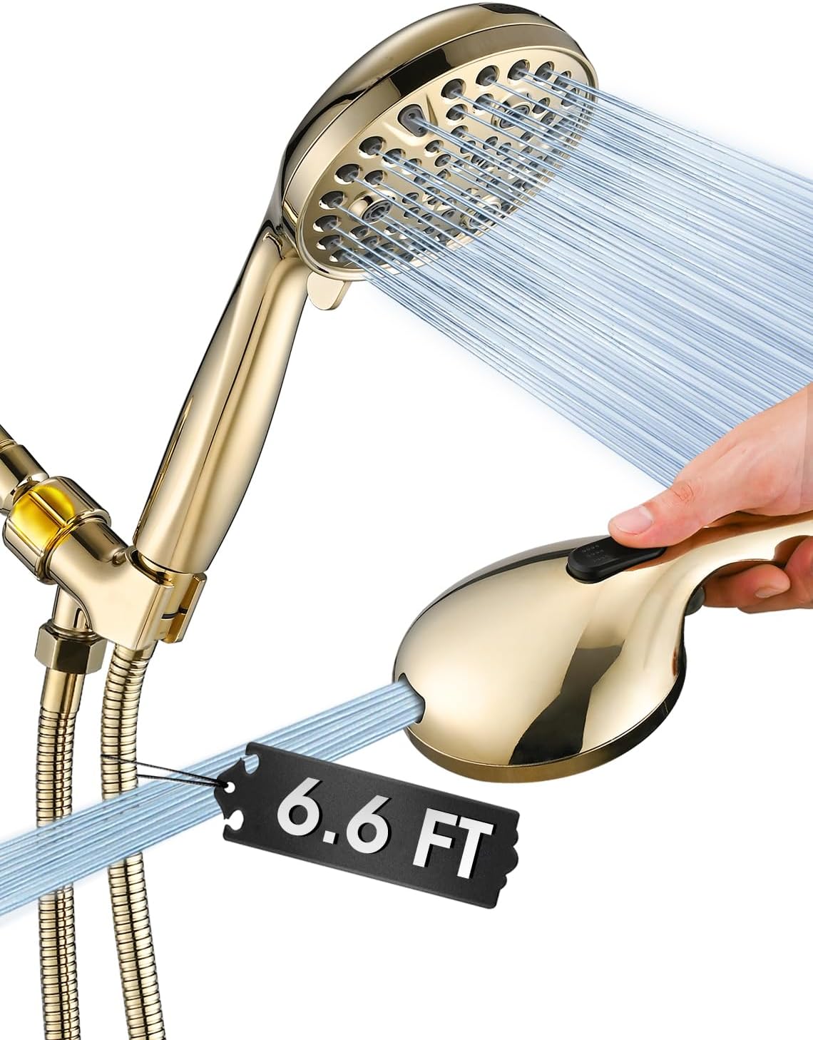 High Pressure 10 Setting Handheld Shower Head with Gold Finish
