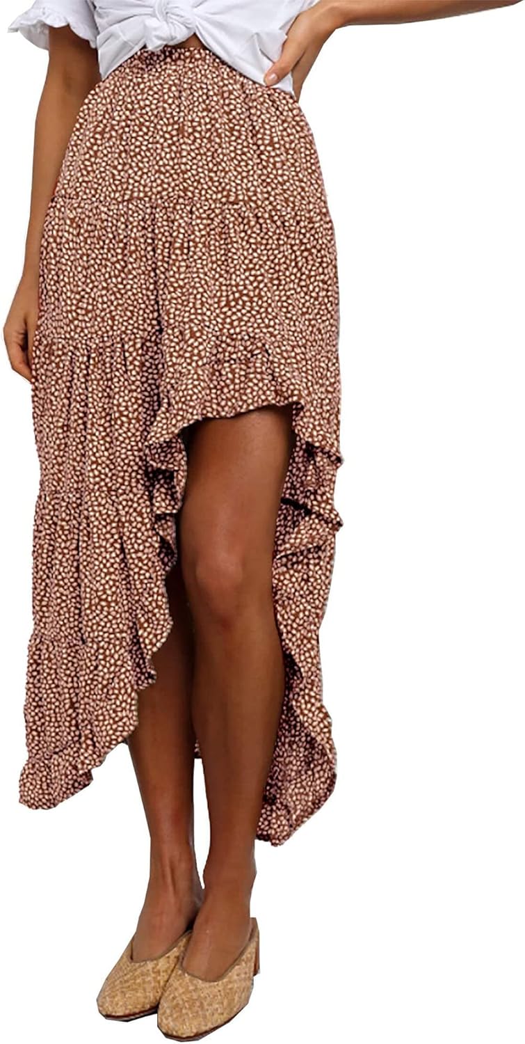BTFBM Women Boho Long Skirts Dress Floral Print High Low Maxi