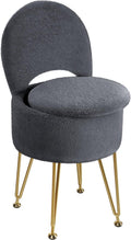 Faux Fur Vanity Stool with Storage and Folding Back - Cozy Grey