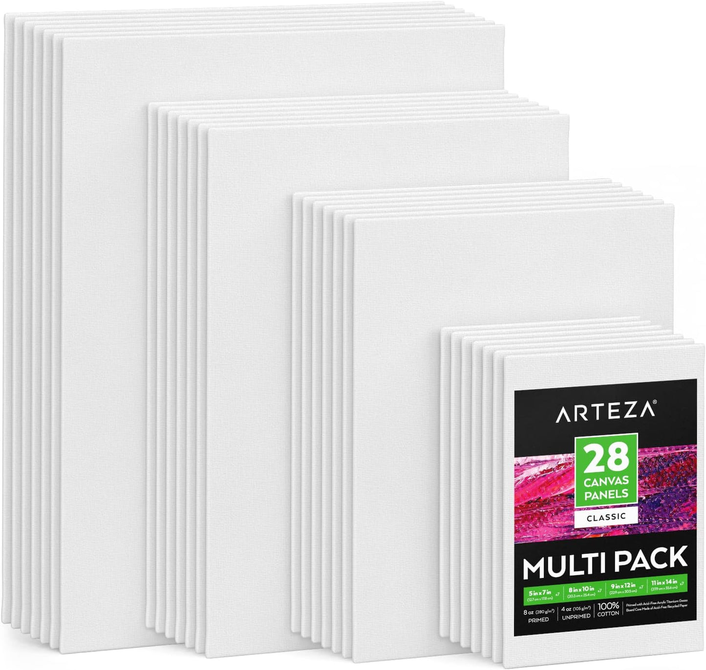 ARTEZA Canvas Panels for Painting - 28 Piece Set for Artists
