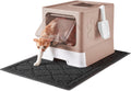 Cat Litter Box with X-Large Mat and Scoop - Upgrade Coffee Enclosed