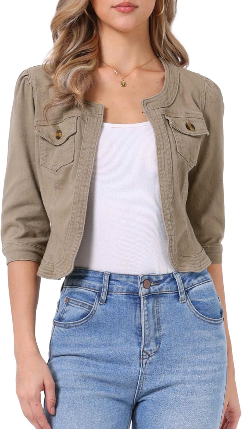 Stylish Collarless Denim Jacket for Women by Allegra K