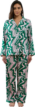 Womens Silk Satin Pajamas Set Button Down 2 Piece Pjs (Style ZB7R)