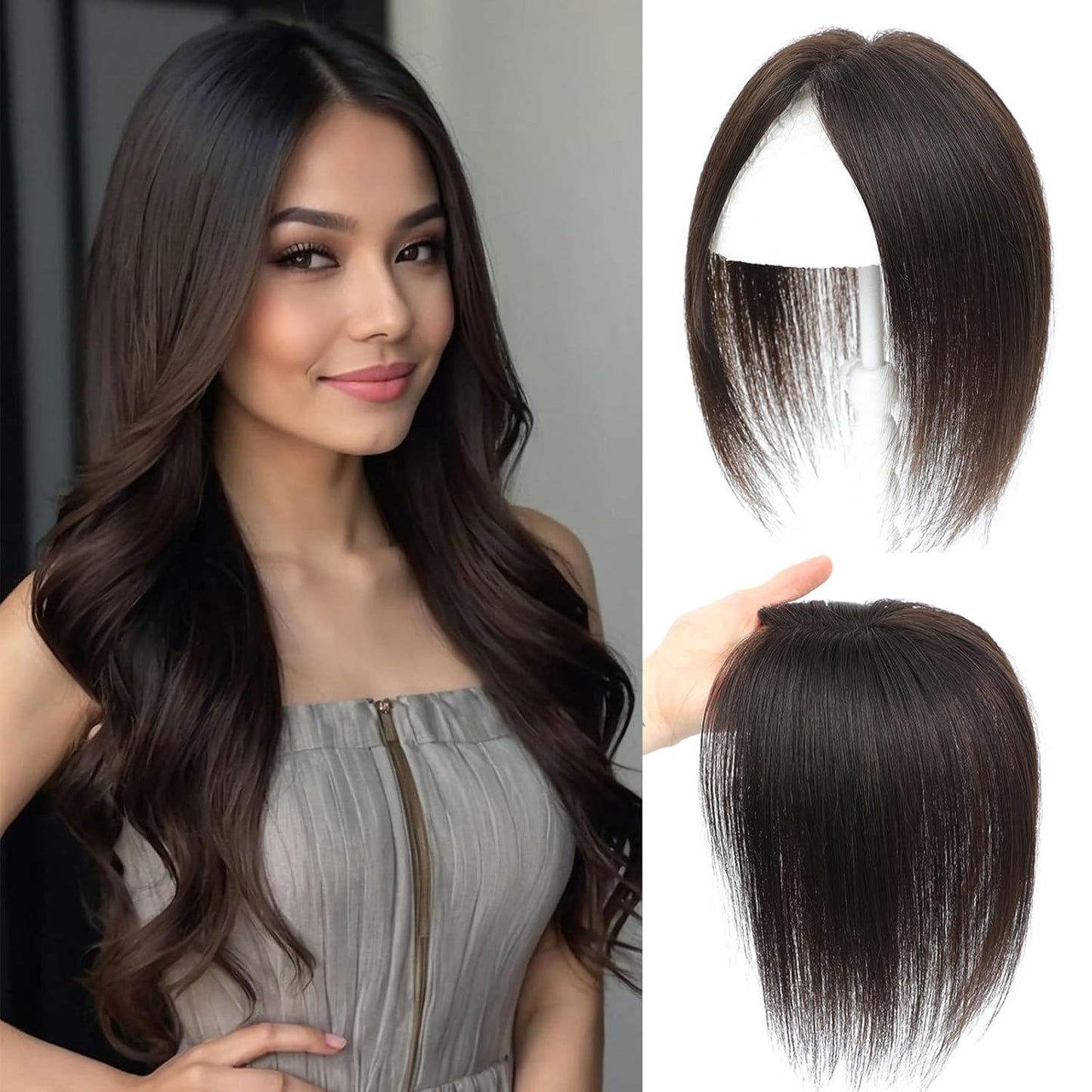 Hair Toppers for Women Remy Human Hair 10 Inch Dark Brown
