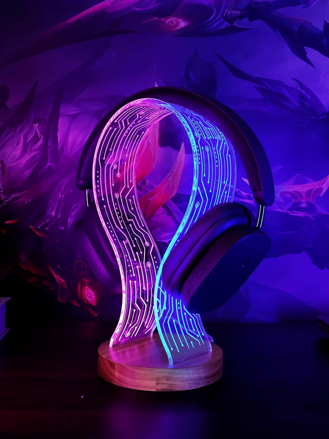 LED Walnut Headset Holder for Gamers