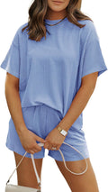 Women's 2 Piece Ribbed Knit Summer Tracksuit - Loose Lounge Set