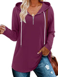Womens Quarter Zip Tunic Hoodie Pullover S-3XL - Soft Cotton Blend