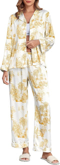 Silk Satin Pajamas Pjs Set Womens Button Up Lace Pattern - Cozy Chic