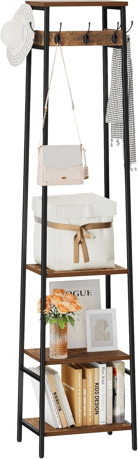 Coat Rack Freestanding with 3 Shelves and 7 Hooks for Storage