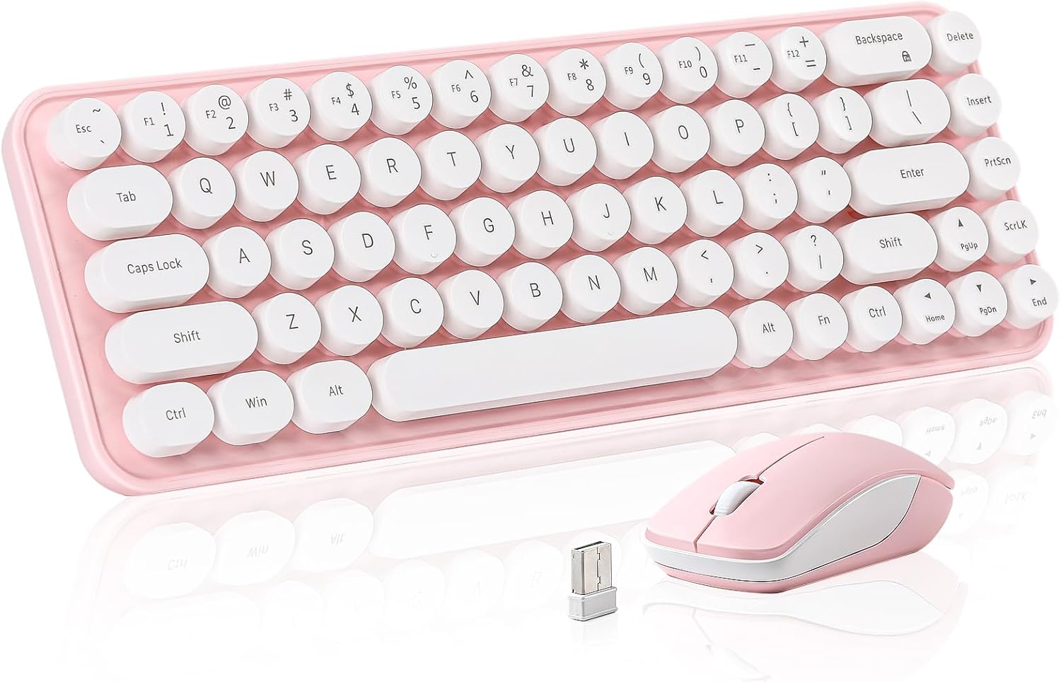 i68 Wireless Typewriter Keyboard and Mouse Combo in Pink