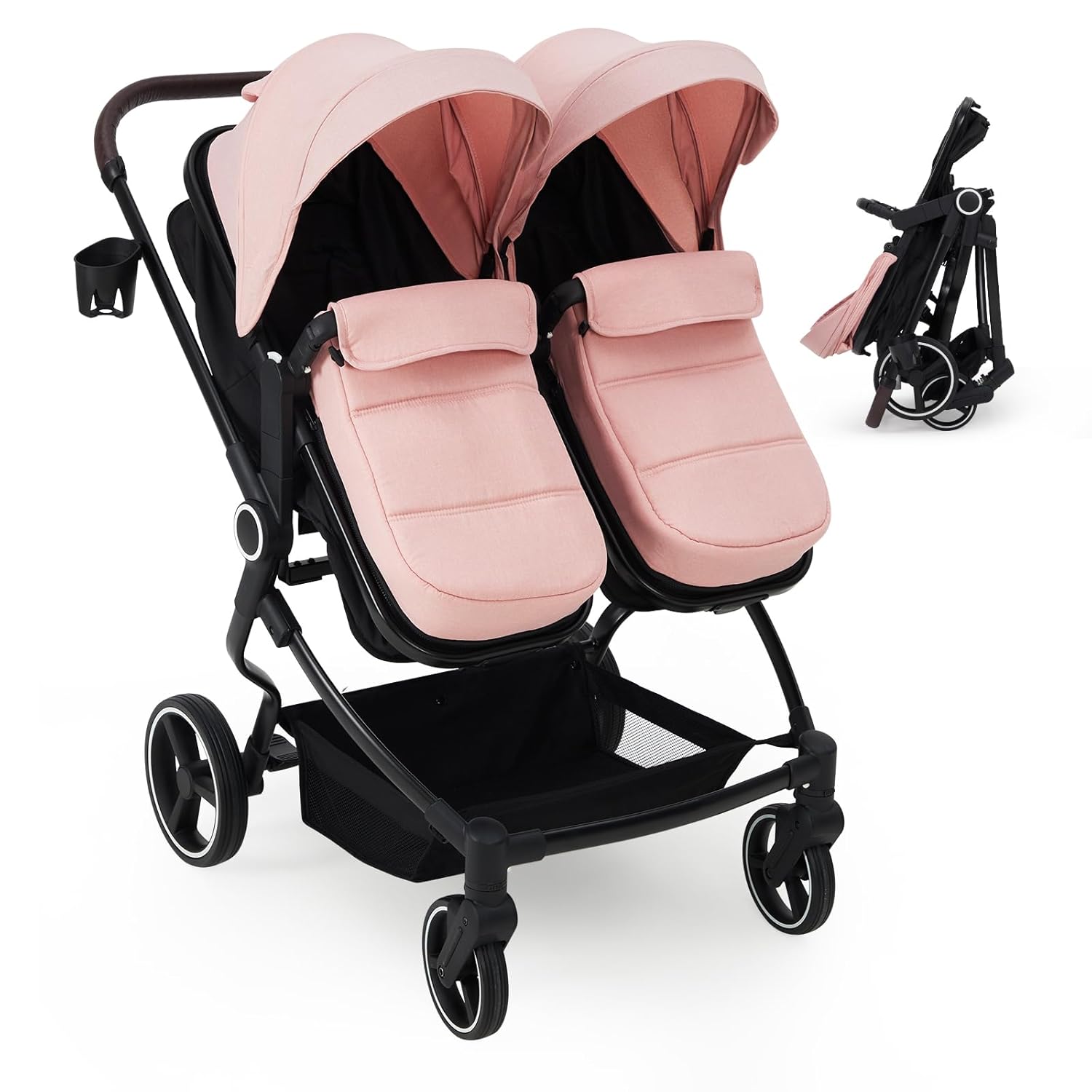 Lightweight Compact Double Stroller for Twins with Adjustable Canopy