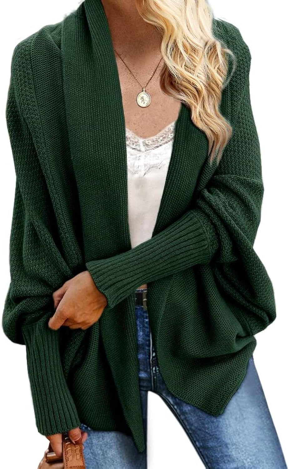Imily Bela Women's Kimono Batwing Cable Knitted Cardigan Sweater