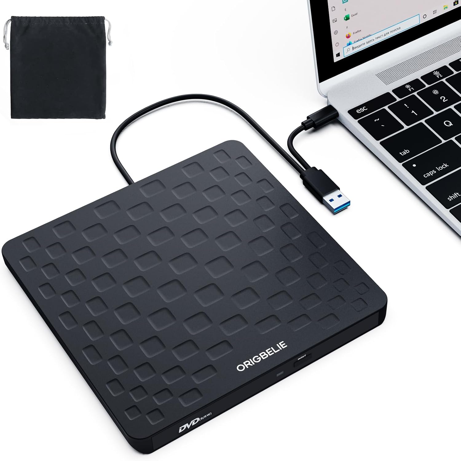 Ultra Slim USB 3.0 CD DVD Drive - Windows 11/10/8/7 Mac - Black