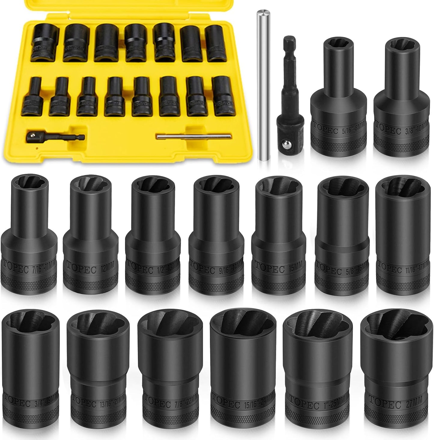 Topec 17Pcs Lug Nut Extractor Set for Stripped and Broken Bolts