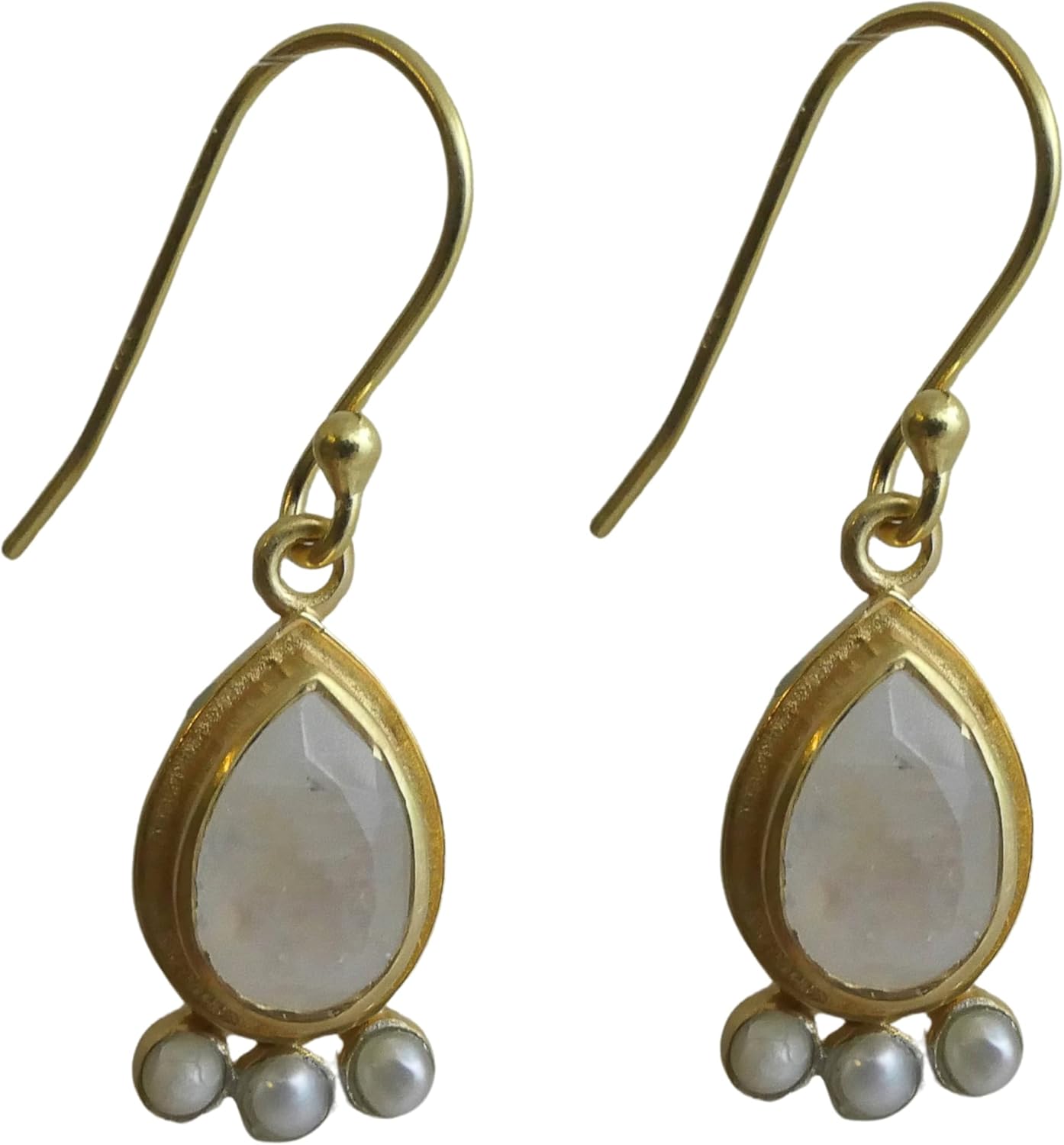 Handmade Green Amethyst and Pearl Gold Plated Drop Earrings
