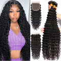 Human Hair Bundles with Closure Deep Wave (22 24 26+20 Closure)