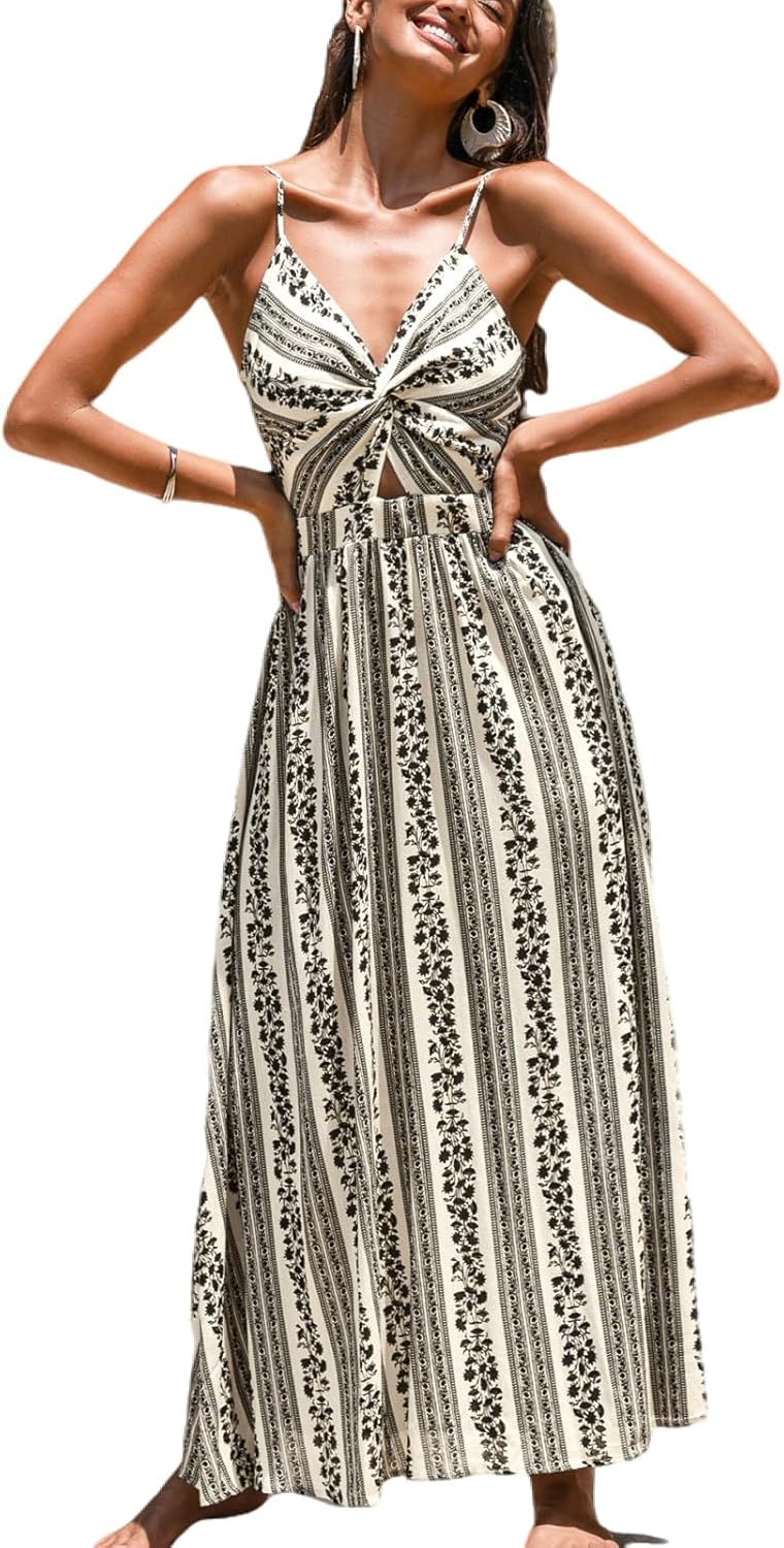 CUPSHE Women's Maxi Dress Floral Print Twisted V Neck Sleeveless